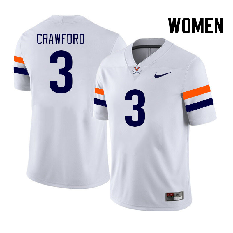 Women #3 Delaney Crawford Virginia Cavaliers College Football Jerseys Stitched Sale-White